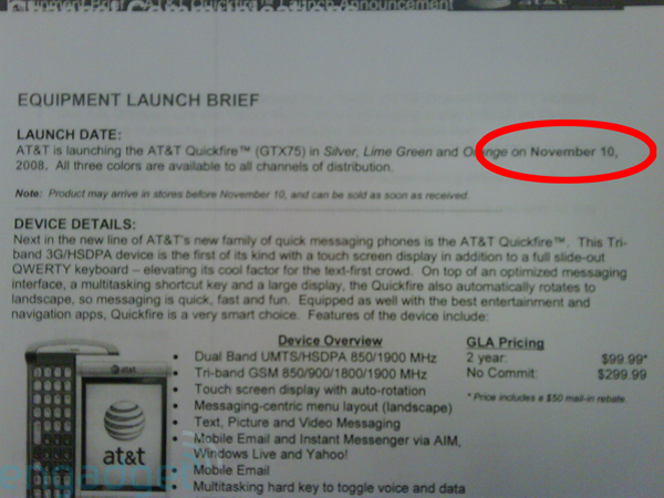 AT&T Launching QuickFire on November 10