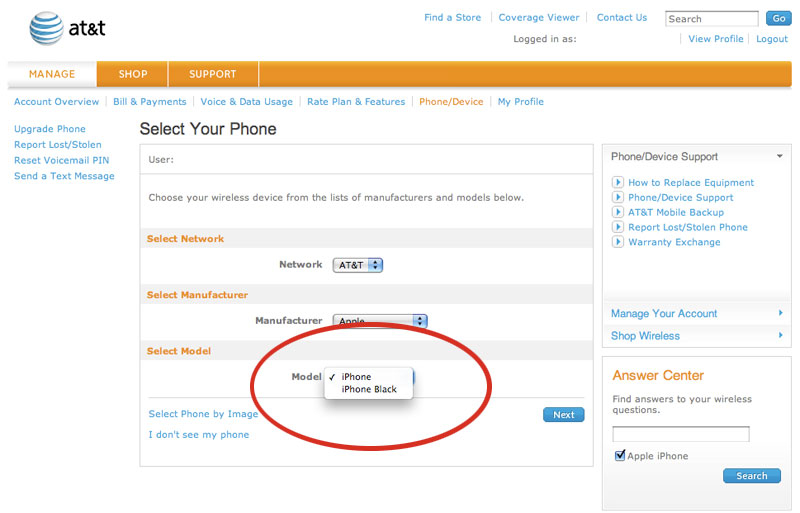 iPhone Black Appears on AT&T Website